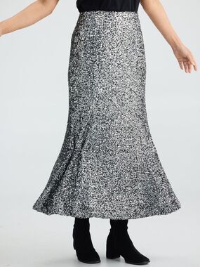 Brave + True Ritz Sequin Maxi Skirt Silver XS NWT Mermaid Sparkly
